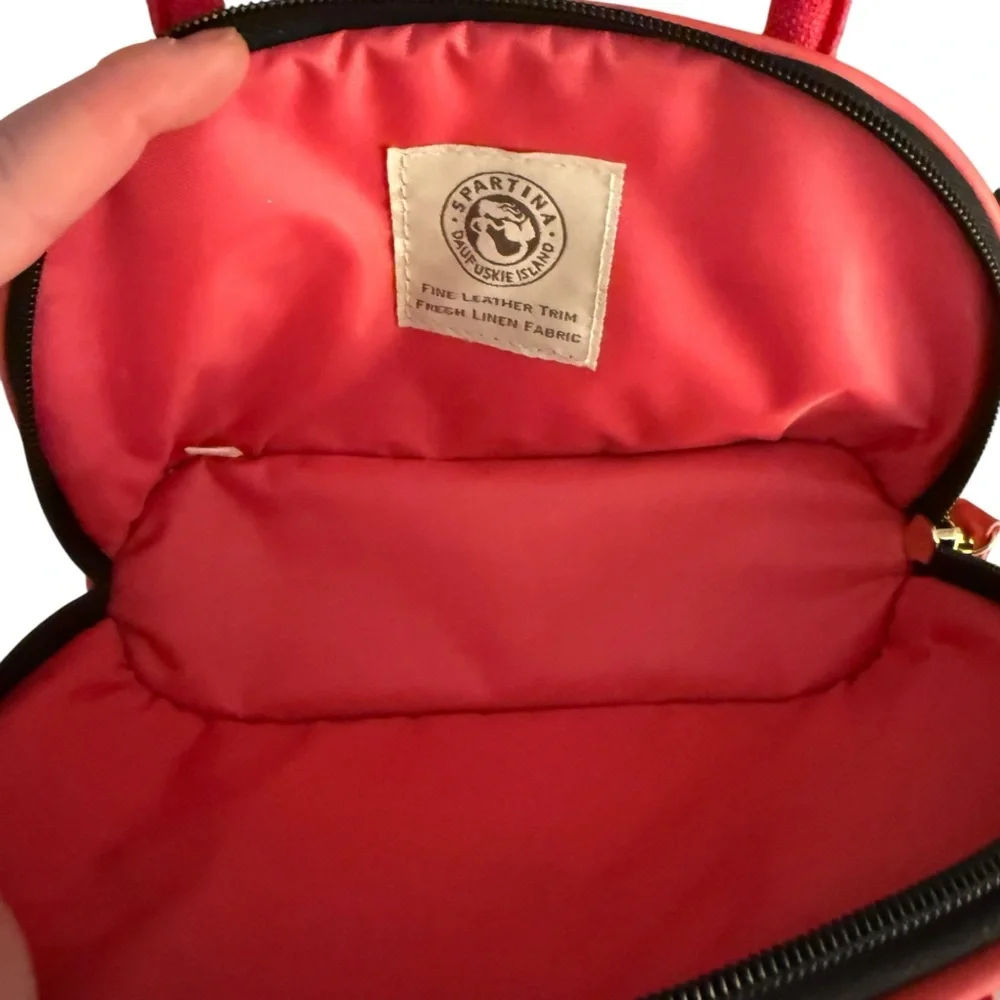 Spartina 449 Daufuskie Island Cosmetic Case Natural Black Pink Leather Trim New
